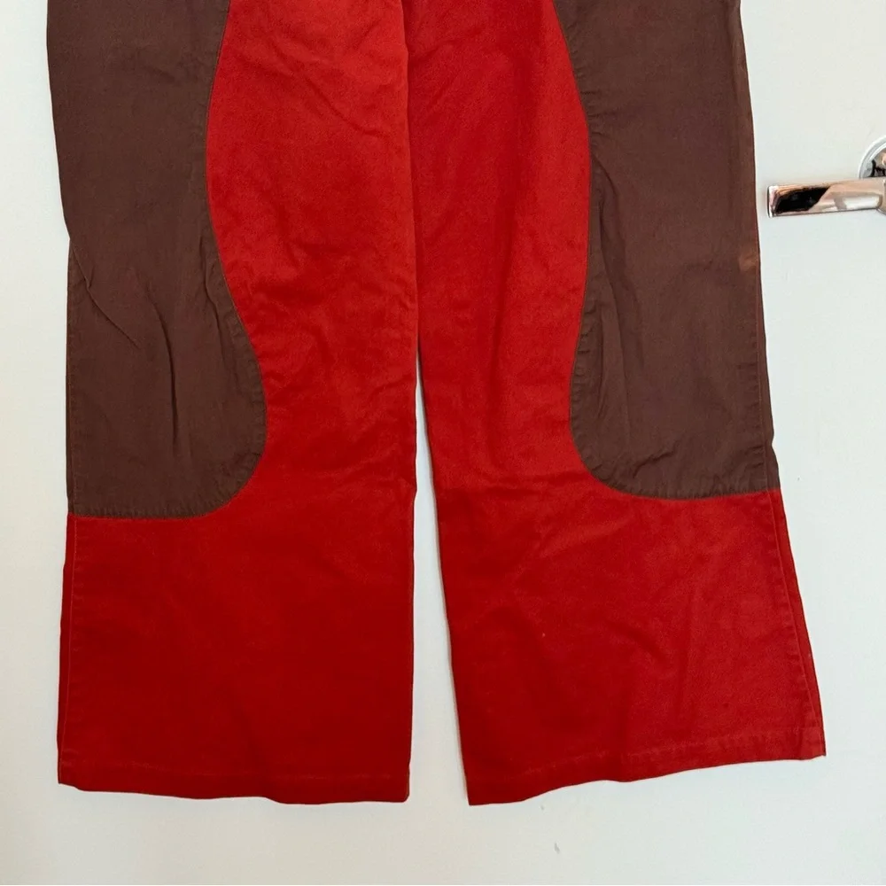 BROWN RUST AND TAN CARGO POCKET LOW RISE WIDE LEG RAVE FESTIVAL HIPPY PANT - Picture 4 of 6
